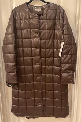 NUEVO CON ETIQUETAS CALVIN KLEIN Longline Imitación Cuero Acolchado Trinchera Marrón Chocolate Para Mujer’s M Foto 1 de 4