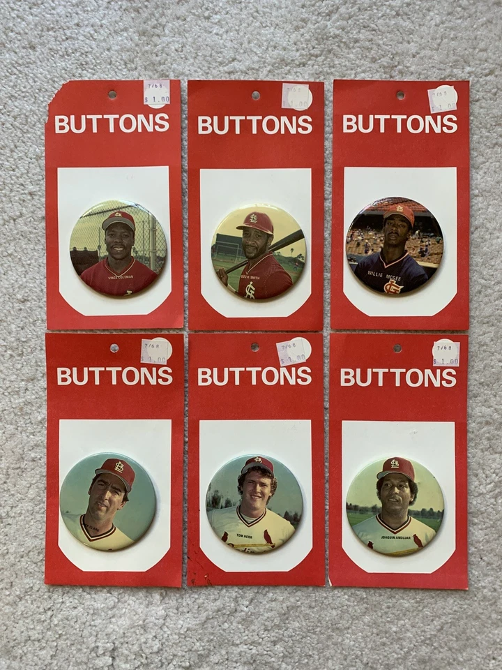 6X St. Louis Cardinals MLB Baseball (década de 1980) 3" Vintage Pin Button Smith, McGee + - Imagem 1 de 4