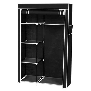 64" Portable Closet Storage Organizer Wardrobe Clothes Rack with Shelves Black - Picture 1 of 18