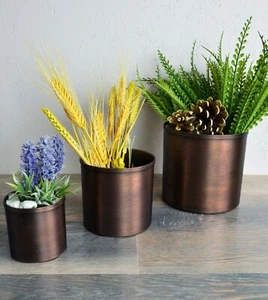 Copper Flower Pot 3 Pieces Set Handmade Antique Look Brushed (14,5 - 10 - 7 cm) - Picture 1 of 10
