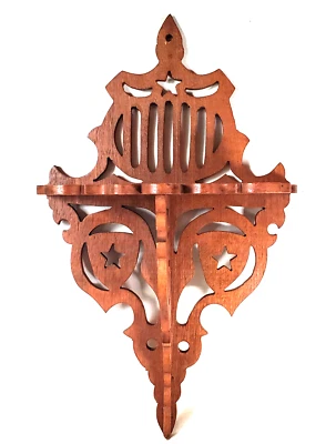 Victorian Hand Tooled Wooden Wall What Not Shelf w/Star Designs 13 5/8" H - Image 1 of 4