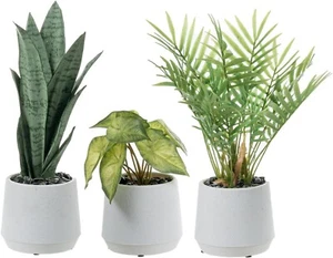 Artificial Plants Potted in White Textured Planter Pot, Tabletop Plant, Set of 3 - Picture 1 of 7