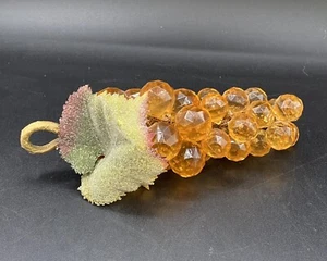 Amber Acrylic Faceted Grape Fruit Cluster Vine Decor 7" Vintage - Picture 1 of 9