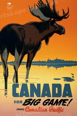 1950s Canada for Big Game! Vintage Style Hunting Travel Poster - 24x36 - Image 1 of 3
