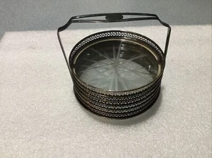 Vintage 1940's WEBSTER Etched Glass and Sterling Silver Coasters Set 6 W/holder - Picture 1 of 4