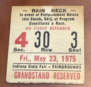 1975 Indiana State Fairgrounds Auto Race Rain Check Ticket - Picture 1 of 4