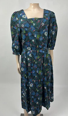 Vintage 80's 90's Bachelder Import Dress Women's 10 Floral Cotton 3/4 sleeve Z21 - Image 1 of 4