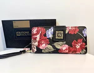 STONE MOUNTAIN Wristlet ~ Wallet Black Multi Floral Zip Around Clutch Purse NWT - Picture 1 of 5