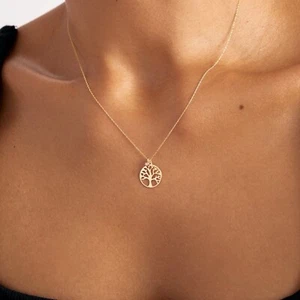 Diamond Tree of Life Necklace in 14K Solid Yellow Gold - Picture 1 of 11