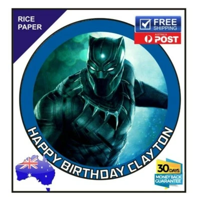 Black Panther Superhero Edible Rice Paper Image birthday party cake topper 19cm - image 1 of 3