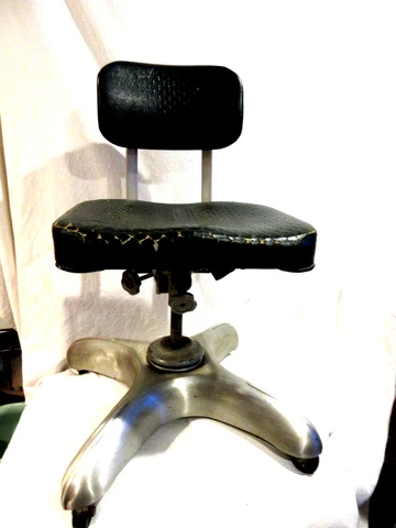 1950'S Art Metal Construction Industrial Swivel Office Chair w/Rollers Cover
