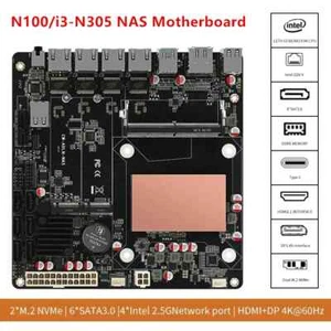 N100 N150 i3-N305 N355 NAS Motherboard Intel 4x i226-V 2.5G LANs 2*NVMe Mini ITX - Picture 1 of 28