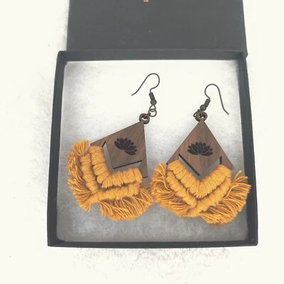 Wooden Sandy Macrame Earrings Jewelry - Image 1 of 3