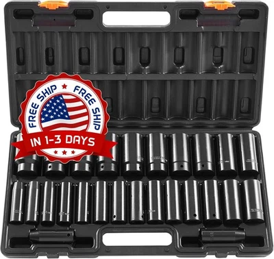 Juego de 26 dados profundos métricos (10 a 36 mm), 6 puntas, CR-V, pulidos, NEW - Image 1 of 4