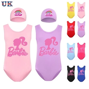 2PCS Girls Barbie The Movie Swimwear Swimming Costume Swimsuit Bikini Hat Set UK - Picture 1 of 19