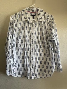 Camicetta Talbots donna 1XP bianca cotone blu ananas leggera con bottoni - Foto 1 di 8