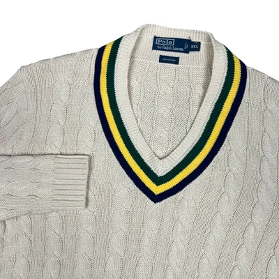 Polo Ralph Lauren Sweater Mens 2XL Cable Knit Cricket Cotton V-Neck Preppy VTG - Image 1 of 4