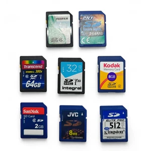 8x SD Memory Card Job Lot - SanDisk Fujifilm Transcend Up to 64GB - Working - Picture 1 of 2