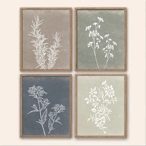 Framed Boho Wall Art Set of 4 for Wooded Minimalist Botanical Print Wall Art ... - Picture 1 of 9