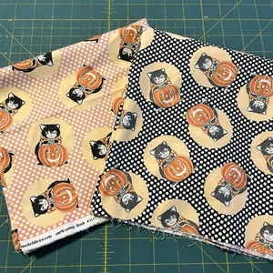 Kitty Corn Halloween Cat Pumpkin Orange Black Polka Dot 0.75 Y Fragment Bundle - Picture 1 of 5