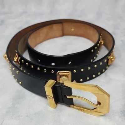 Versace Medusa наследия с заклепками кожаный ремень 3 см - черный/золото размер 105/42 - Изображение 1 из 4