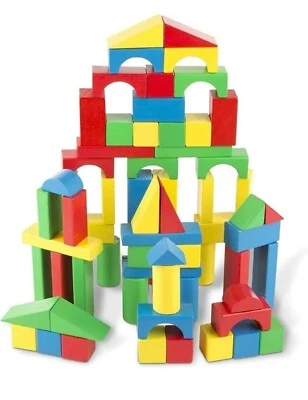 100 Wooden Blocks Melissa & Doug Wooden Building Blocks Set 4 Colors & 9 Shapes - Image 1 of 4