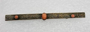 Antique Brass Bar Pin Coral Cabochons Geometric Handmade Victorian/Edwardian - Picture 1 of 6