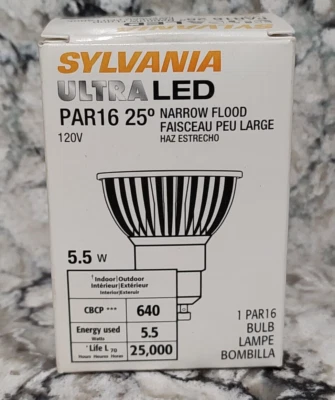 SYLVANIA PAR16 DIMMABLE 25 DEGREE NARROW FLOOD LED LIGHT BULB - 5.5 WATT - 3000K - Image 1 of 4