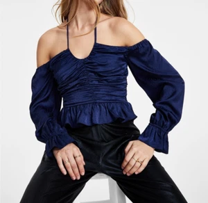 LEYDEN Damen gepunktetes schulterfreies Neckholder-Top Navy L B4HP - Bild 1 von 2