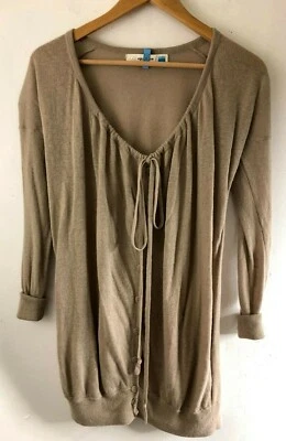 Cárdigan túnica suéter Sparrow Anthropologie talla XS lino tostado algodón botones Foto 1 de 4