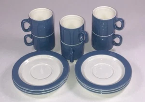 Pagnossin Espresso Cup & Saucer 12pc Set 1970s Slate Blue Vintage - HTF Complete - Picture 1 of 11