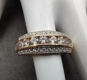Diamonique 14K Yellow Gold 3 Row 1.0ctw CZ Wedding Anniversary Band Ring 8.75 - Picture 1 of 17