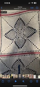 Vintage King Size Crochet Afghan Blanket Bedspread Cream With Pink Rose - Picture 1 of 3