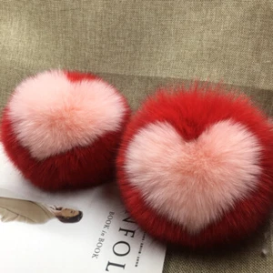 5"6" Large Real Fox Fur Ball Heart Shaped Pom Pom Bag Phone Keyring Pendant  - Bild 1 von 7