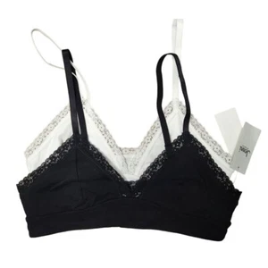Jenni On Repeat Wide Lace Trim Cotton Bralette Size Small Set of 2 White & Black - Picture 1 of 5