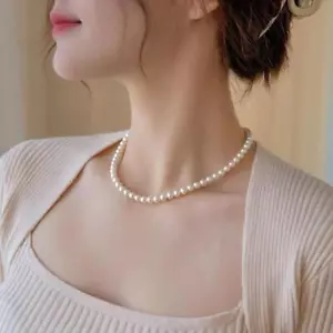 Neu Vintage eleganter Schmuck schlichte weiße Perlenkette Halsreif Halskette für Damen - Bild 1 von 26