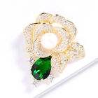 Pendant Gorgeous Rose Flower Green Zircon Crystal Woman's Brooch Pin Corsage Us