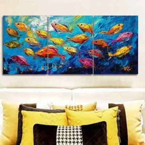 3pcs Under The Water Beach Colourful Fishes Metal Print  Ready to Hang Art - Picture 1 of 7