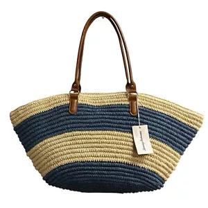 Borsa Tommy Bahama blu tessuto stray tote grande foderata spiaggia vacanze preppy - Foto 1 di 9