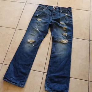 Aeropostal – Distressed Slim Bootcut Denim Men's Blue Zipper Jeans – Size 34X32 - Picture 1 of 13