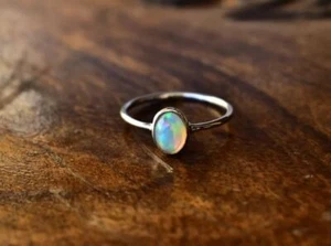Natural Dainty Opal Ring in 925 Sterling Silver, Opal Stacking Ring, Gift Ring - Picture 1 of 8