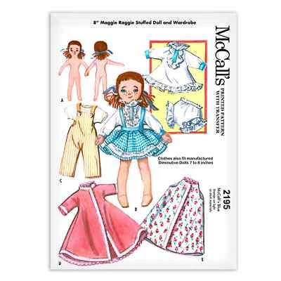 Rag Doll Maggie and Clothes Sewing Pattern Cloth McCALL s 2195 Small 7” 8" - Image 1 of 2
