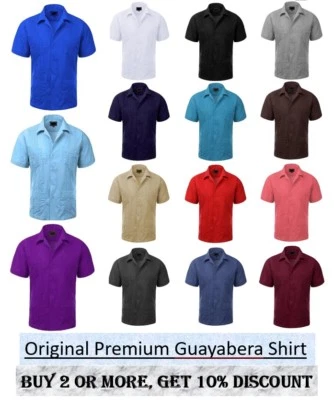 Hombres Guayabera Original Cubano Manga Corta Camisa de Vestir, Boda Cigar Bartender Foto 1 de 4