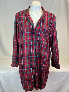 Victoria's Secret L Night Gown Dress Green Plaid Button Down Shirt Long Sleev - Picture 1 of 7