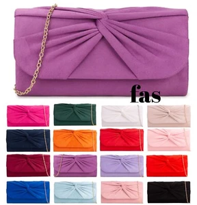 Women's Pleated Suede Evening Clutch Bag Ladies Wedding Party Prom Handbag Purse - Picture 1 of 26