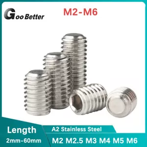M2 M2.5 M3 M4 M5 M6 Allen Key Grub Screws Flat Point Screws A2 Stainless Steel - Picture 1 of 10