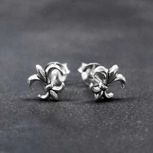 Pendientes De Plata 925 Con Símbolo De Flor De Lis Medieval Nuevos - Imagen 1 de 1