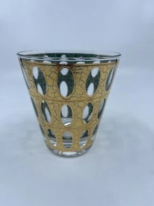 1950s Gilded Pisa Culver 22K Gold Crackle Old Fashioned Whiskey Rocks Glass - Picture 1 of 13