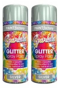 2x200ml Clear Lacquer Spray Paint with Sparkling Silver Glitter Hobby Craft Arts - Picture 1 of 1