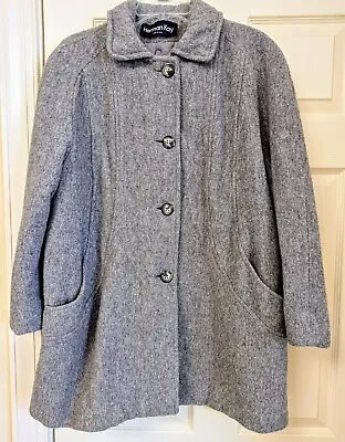 Vintage HERMAN KAY Women's Size 16 Pea Coat Gray Wool Blend Coat Jacket *READ* - Image 1 of 4